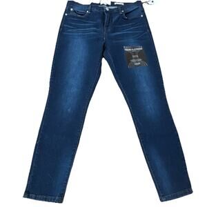 JANE Jeans Mid Rise Skinny Dark Blue Denim Women Button Zip Stretch